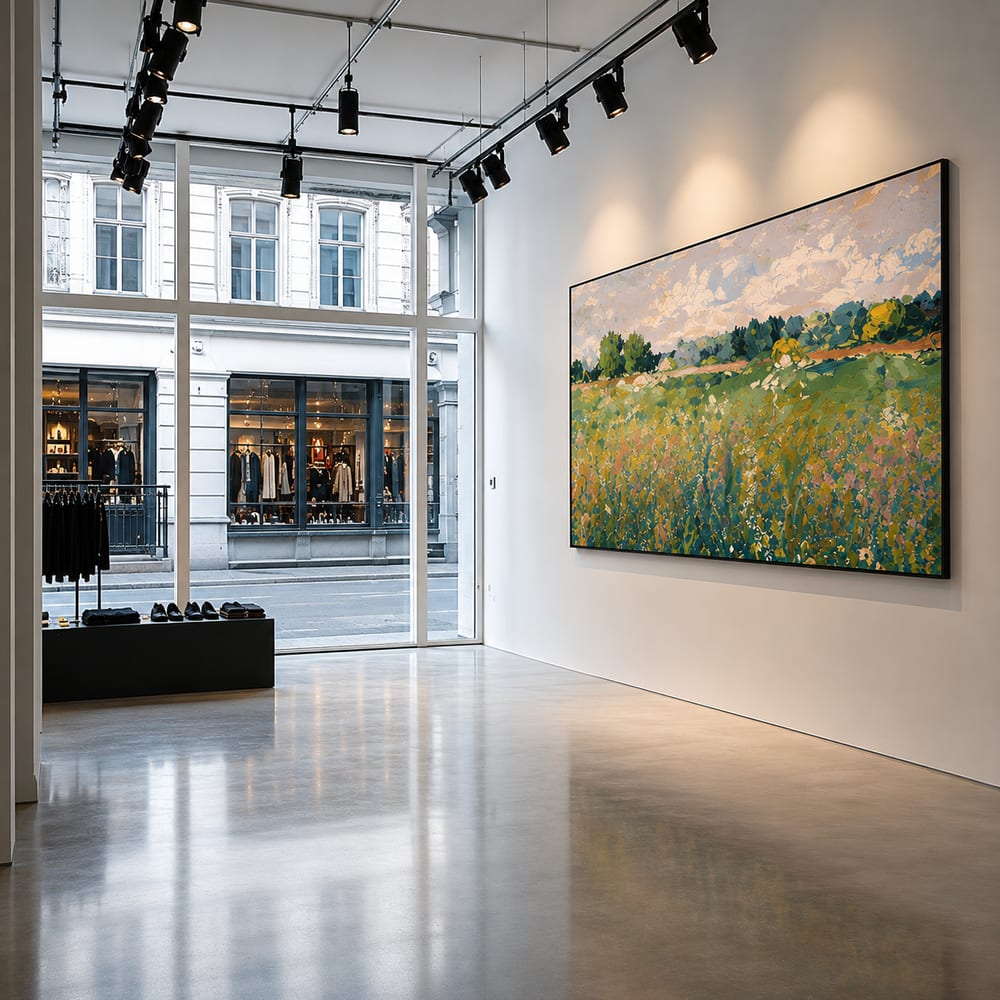 Illustrative concept of a framed graphic in a bright branded interior