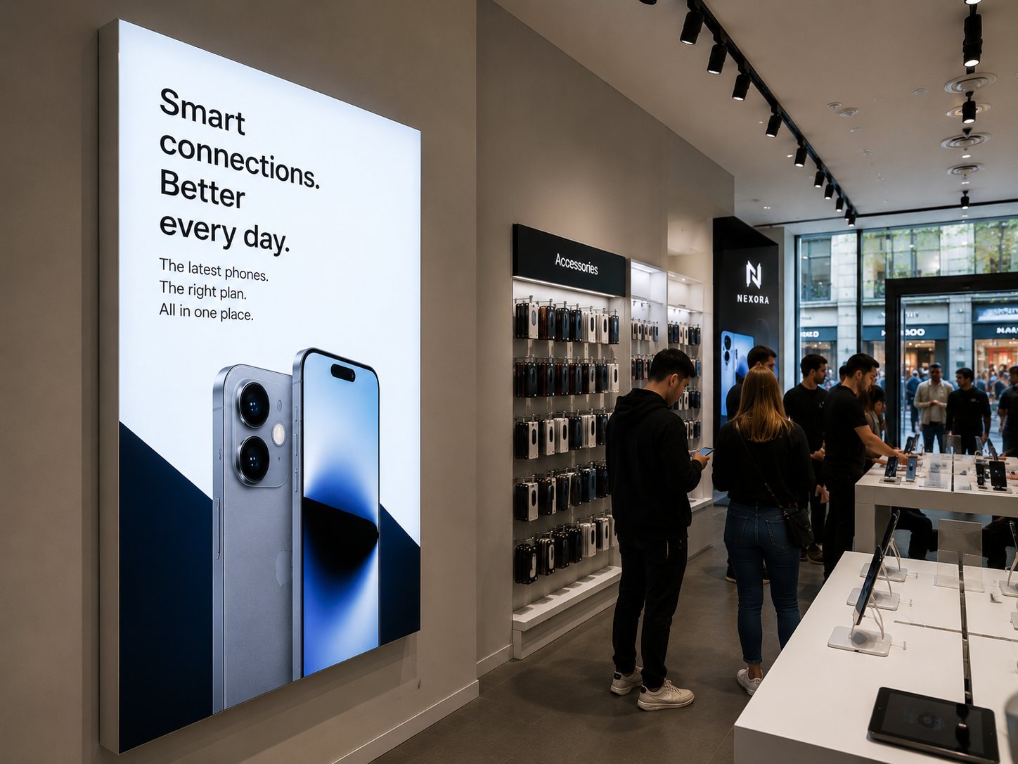 Illustrative concept of an illuminated wall campaign in a retail store