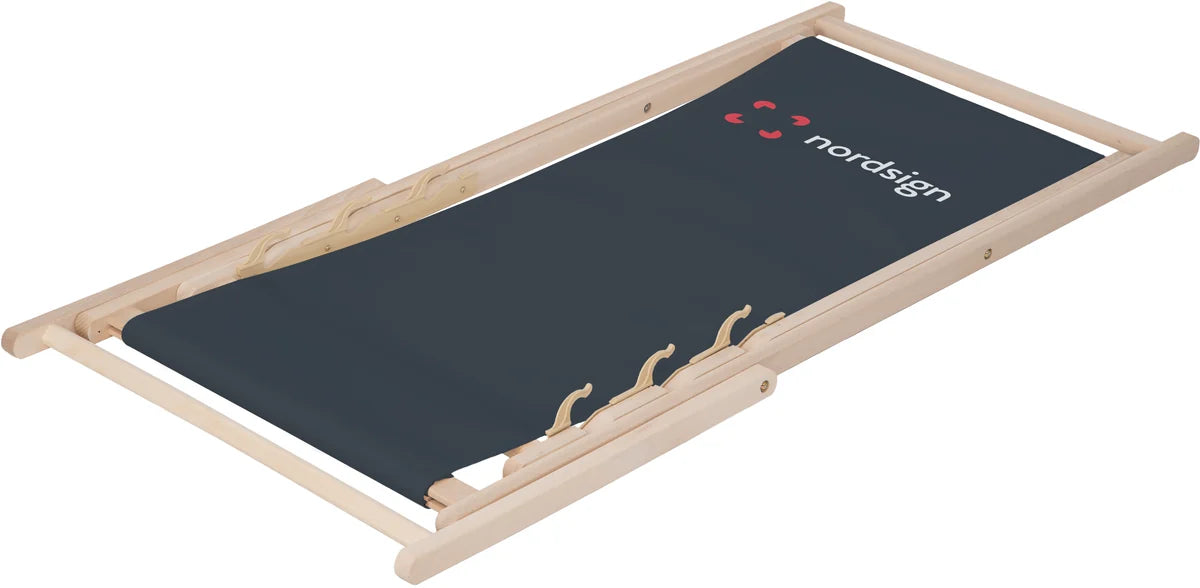 Wooden deck chair folded flat for transport