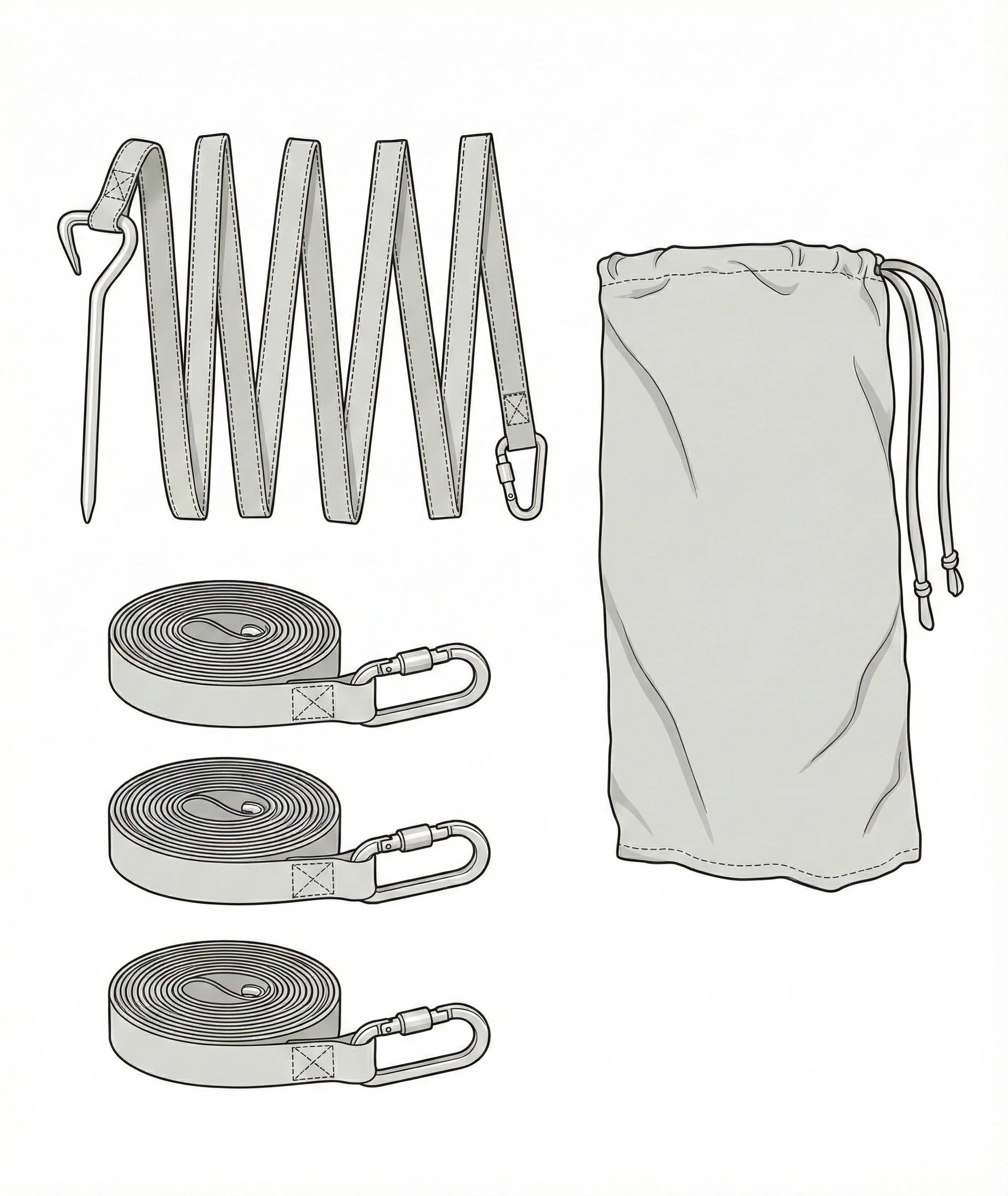 
Tent pegs and guy ropes