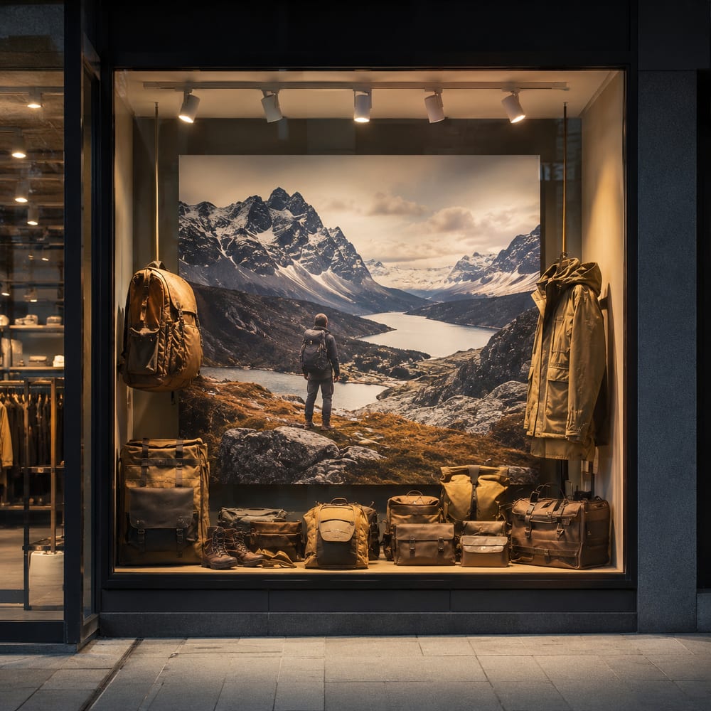 Illustrative concept of a landscape graphic in a retail window display